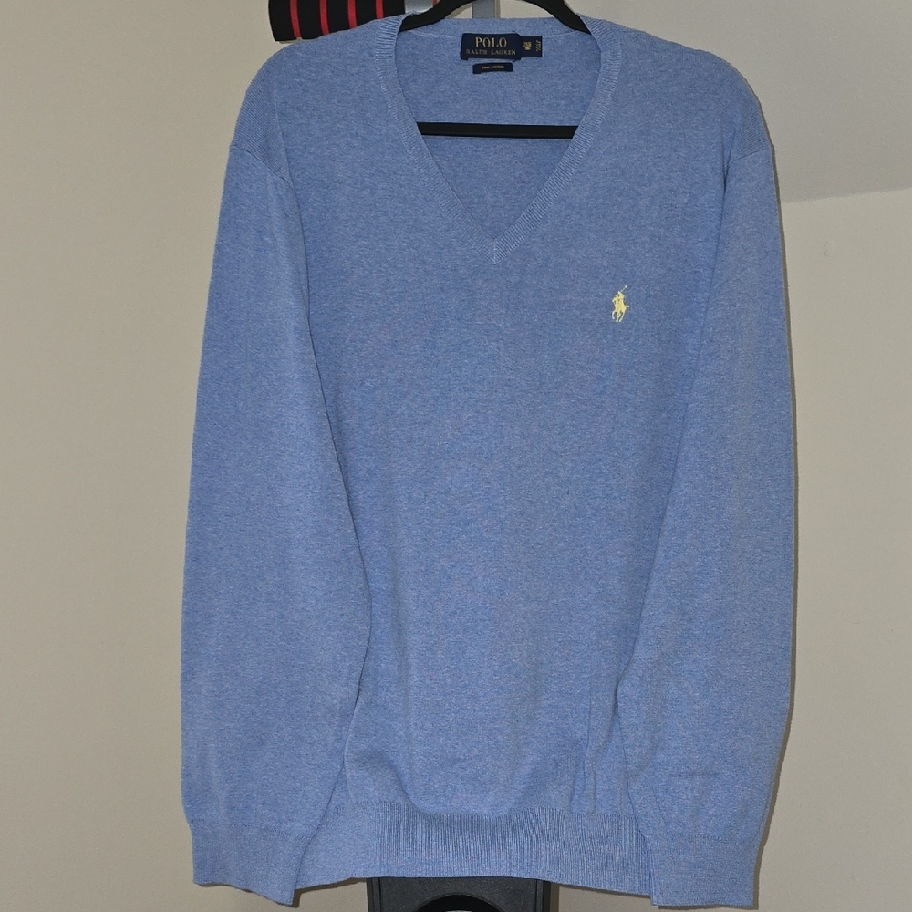 Polo by Ralph Lauren Blue V-Neck Sweater Soft Knit Classic